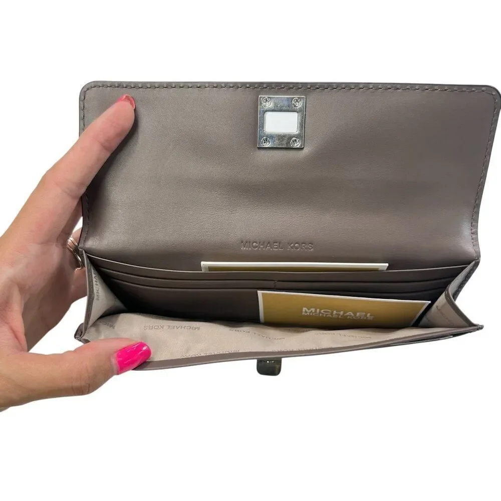 Michael Kors NWT Natalie Cinder Leather Flat Wallet With Silver-Tone Hardware